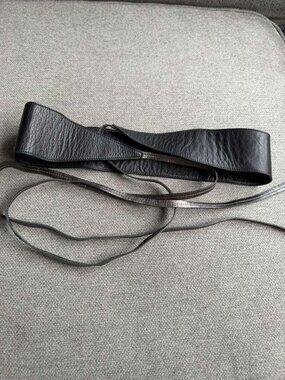Eileen Fisher Black Silver Tie Wrap Belt Large
